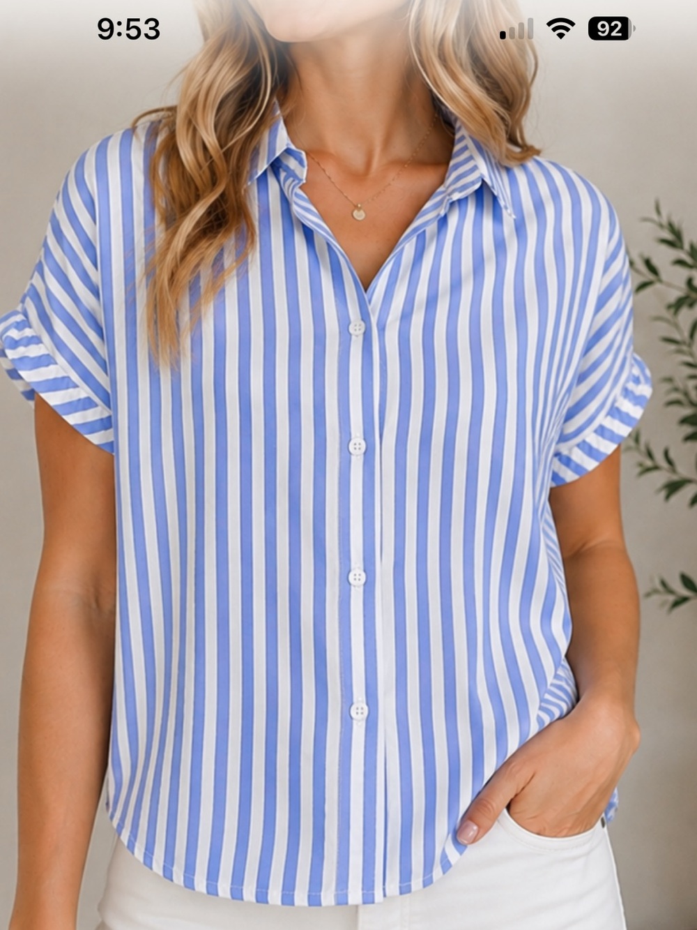 beachlunchlounge Blue and White Striped Button-up Blouse